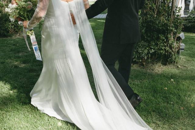 Bride and groom walking