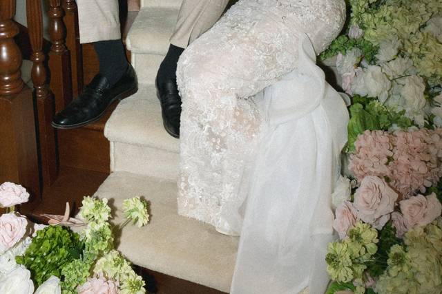 Bride groom on staircase