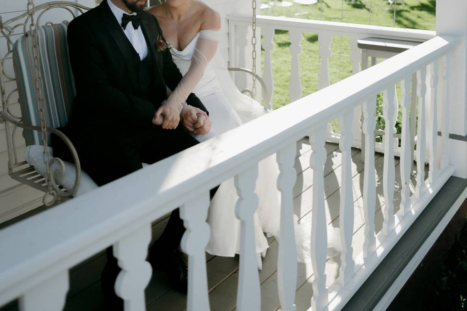 Bride groom on swing