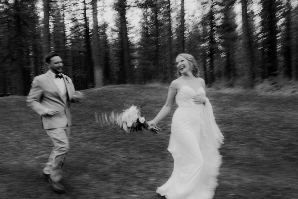 Bride groom running
