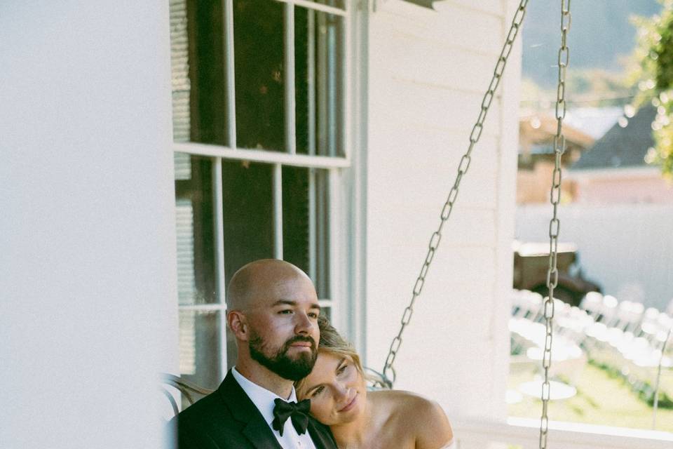 Bride groom on swing