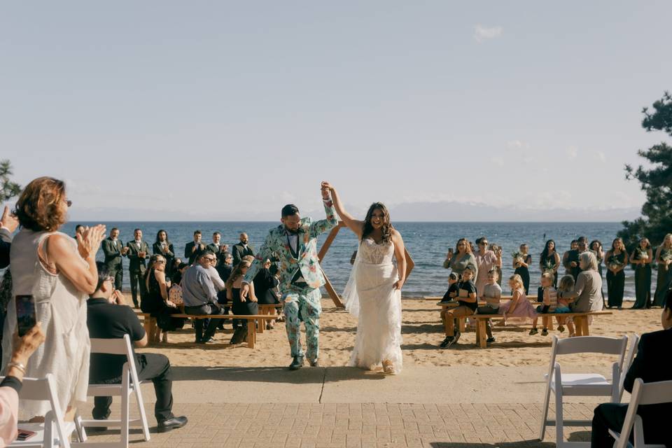 Bride and groom beach wedding