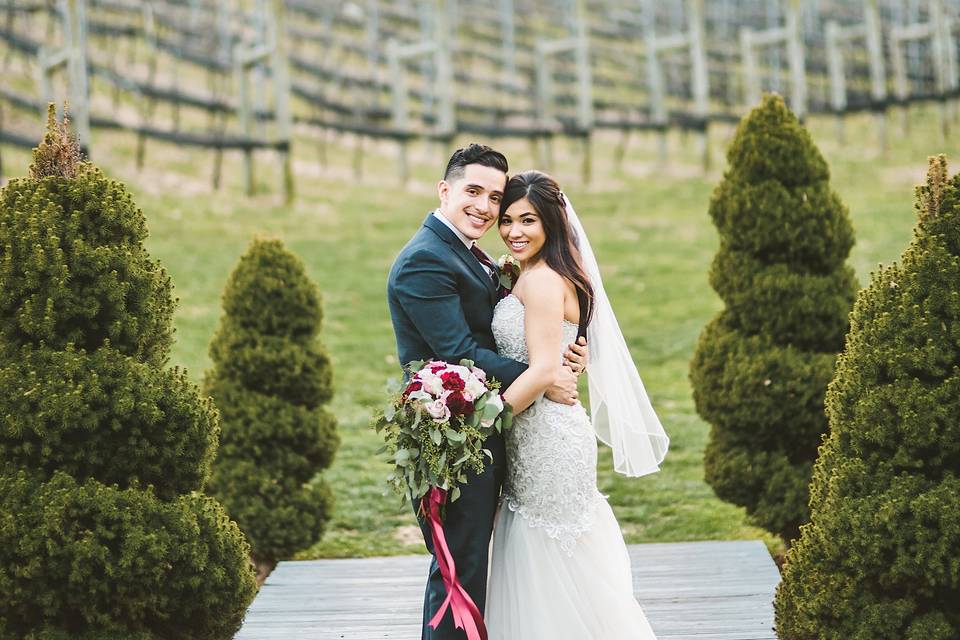 Bride and Groom in Vineyard