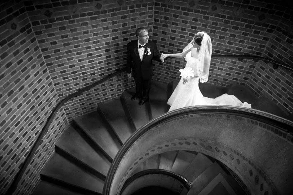 Newlyweds on the staircase