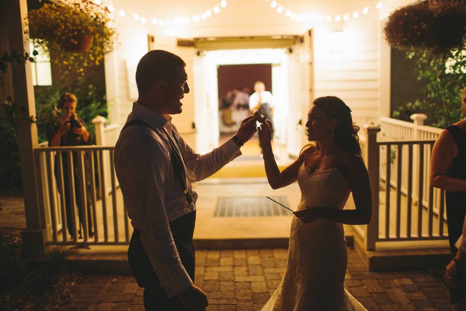 Newlyweds in silhouette