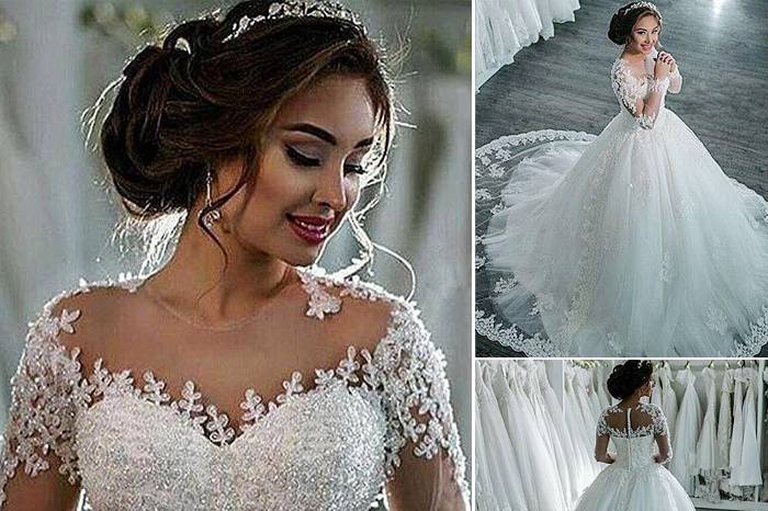 Luxury lace wedding gown, front and back