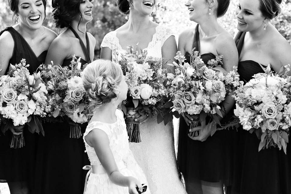 Happy bride with friends