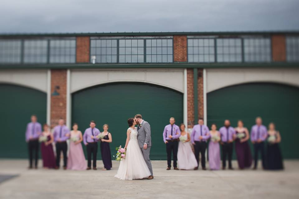 Bridal party photo outside of the wedding venue - Kingsport Farmer's Market in Tennesse