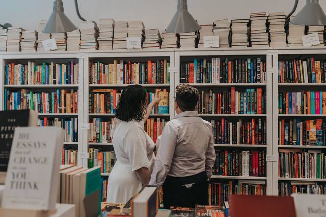 Brides in a bookshop