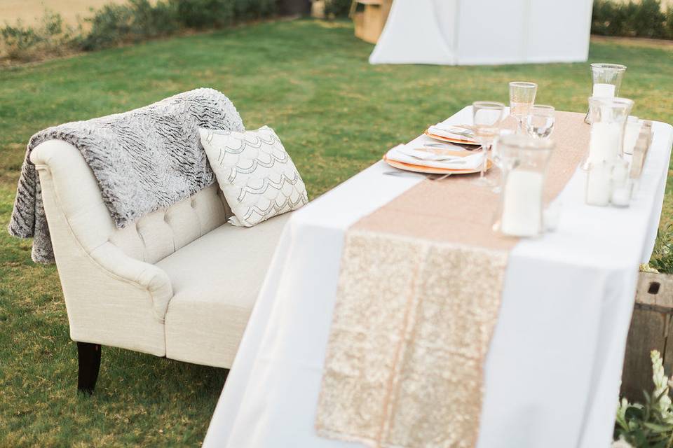 Brookview Ranch, Agoura Hills. Sweetheart Table Set up