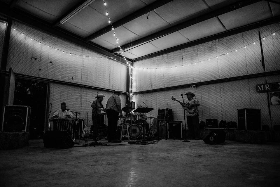 Live band setup in the barn