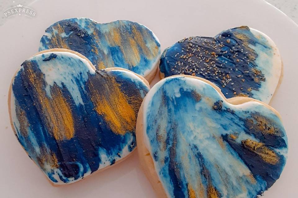 Blue and gold watercolor cookies