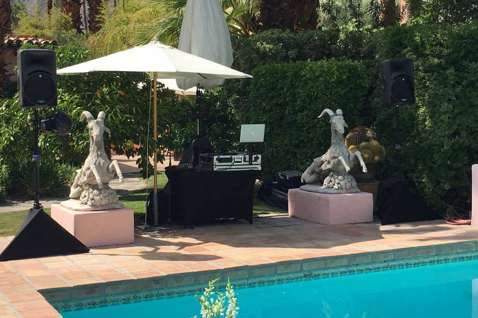 Sound setup by a pool