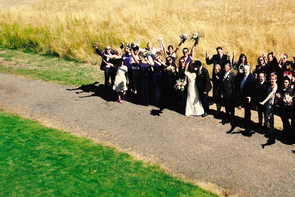 Overhead wedding party picture
