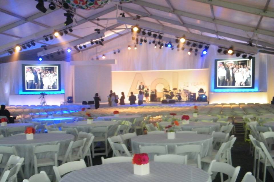 CLEAR SPAN TENTING- great for corporate functions such as this and A/V friendly along with HVAC friendly