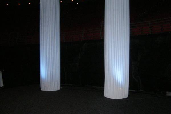 Fabric columns with lighting.