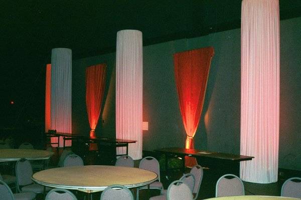 Fabric columns with lighting.