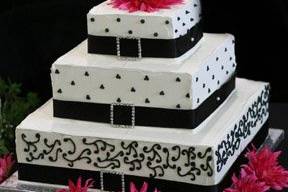 Square black and white cake