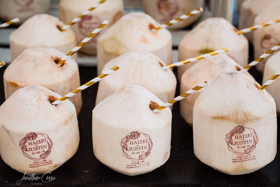 Branded cocos as wedding favor