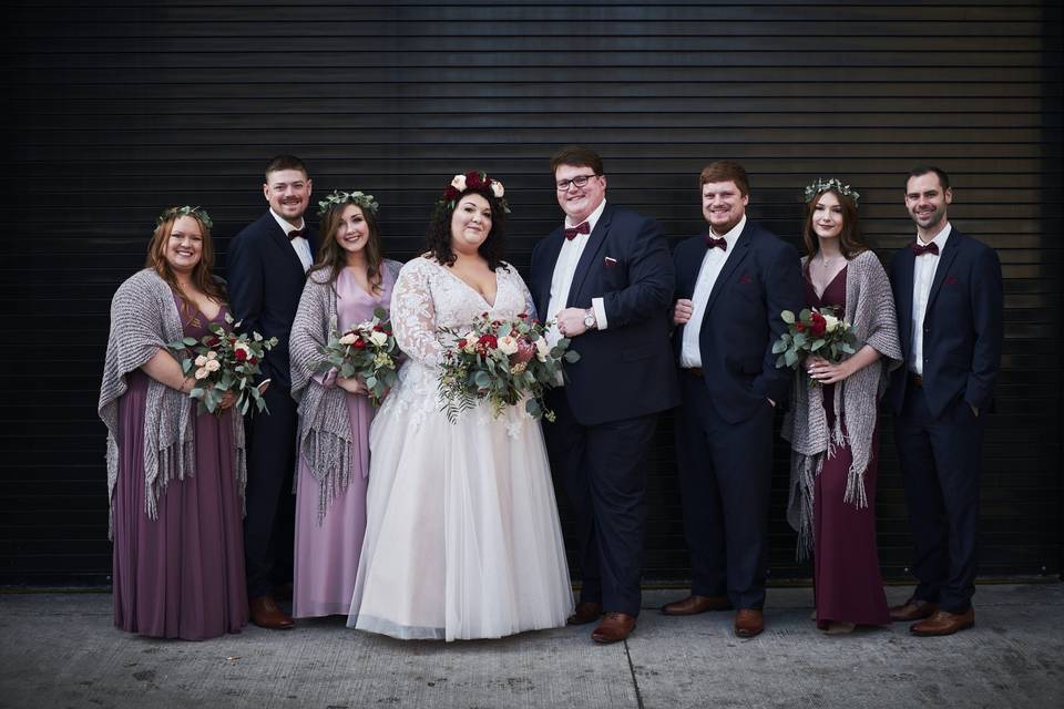 Couple with their wedding party