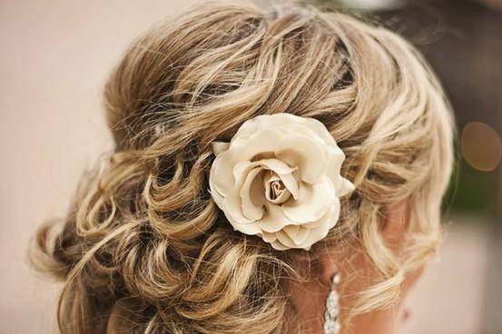 Updo with white flower