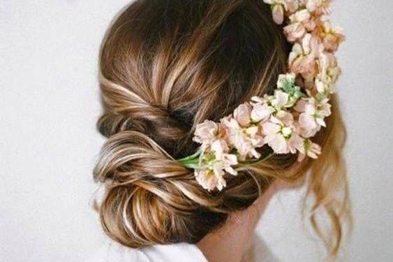 Wedding updo with flower crown