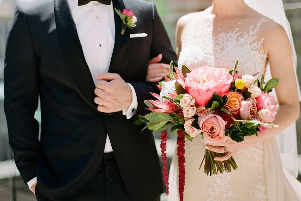 Bride and groom floral designs