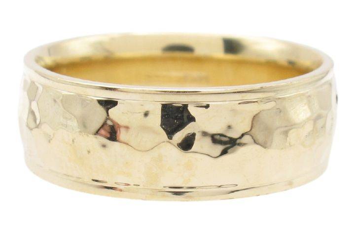 Gold Hammered mens ring