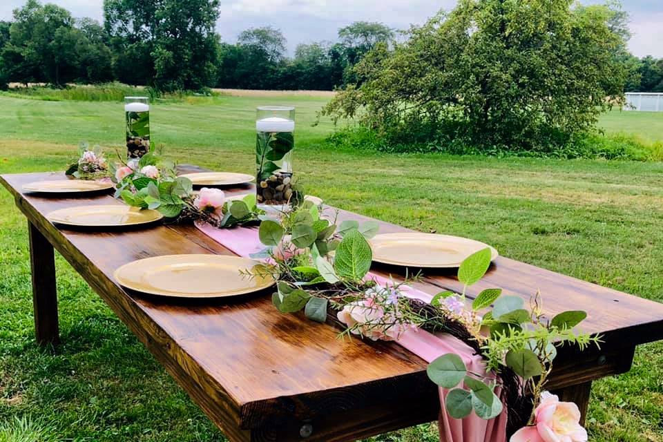 Tablescape with foliage and flowers