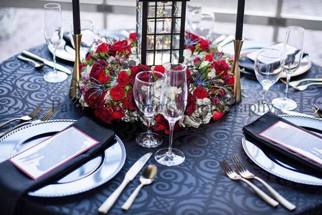 Table setup with flower centerpiece