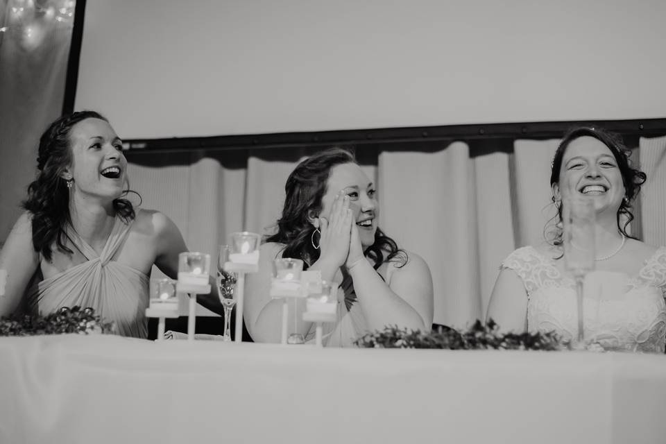 Laughing bridesmaids