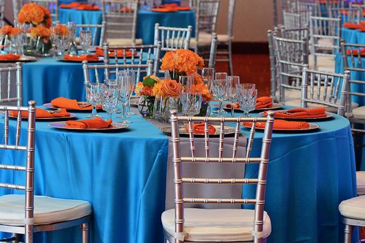 Table set-up with floral centerpiece