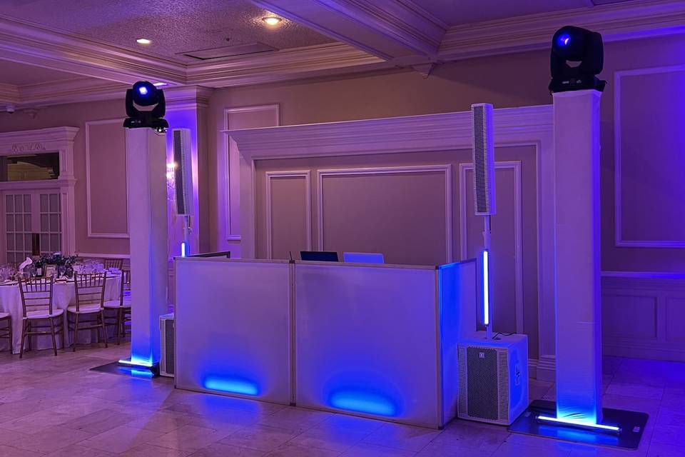 Sleek white booth, clean style