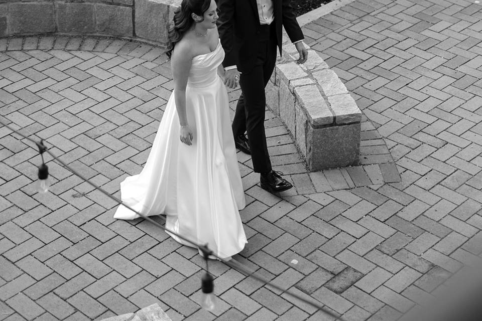 Bride and groom walking