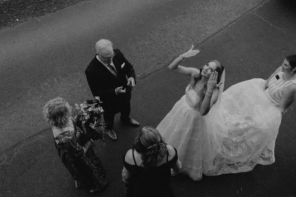 Bride crying before ceremony
