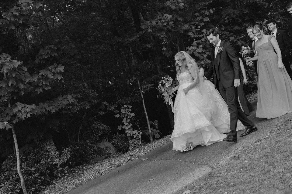 Bride and groom walking