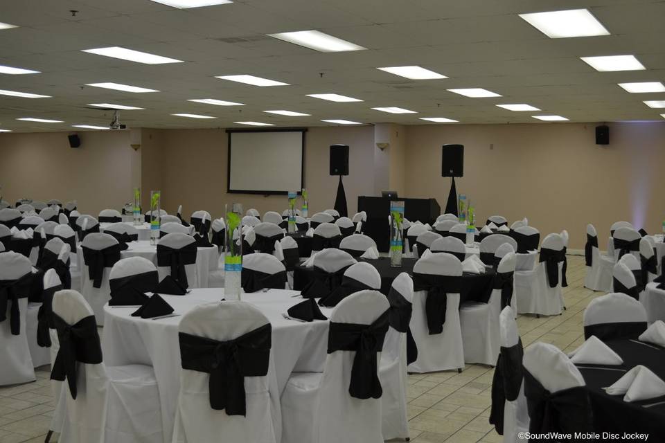 Black and white reception area