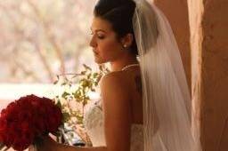 Bride with red bouquet