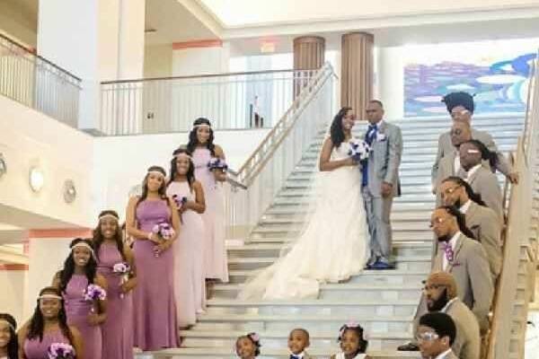 The couple with their bridal party