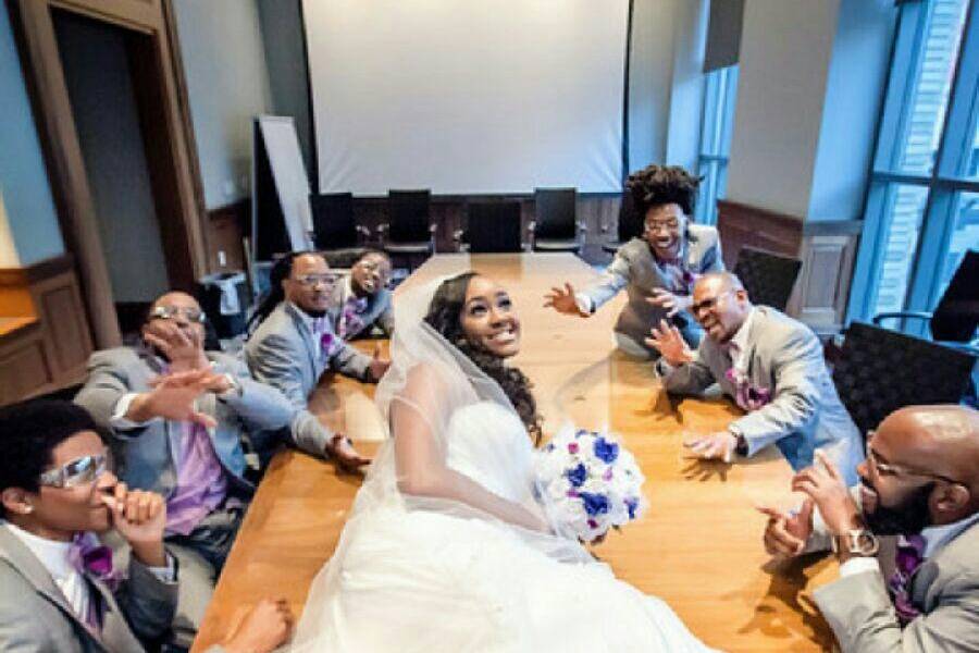 The bride with the groomsmen