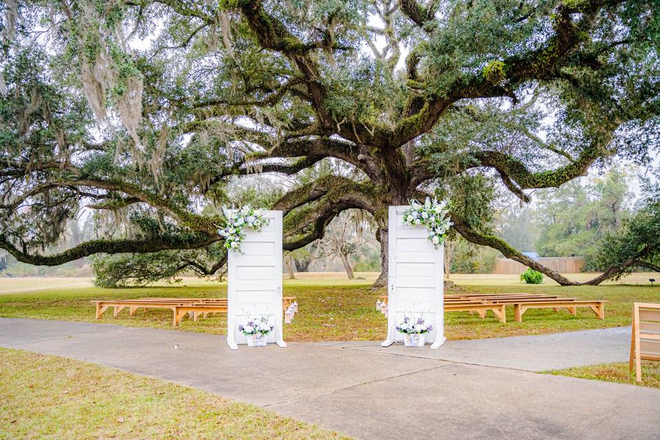 Ceremony setup under The Oak