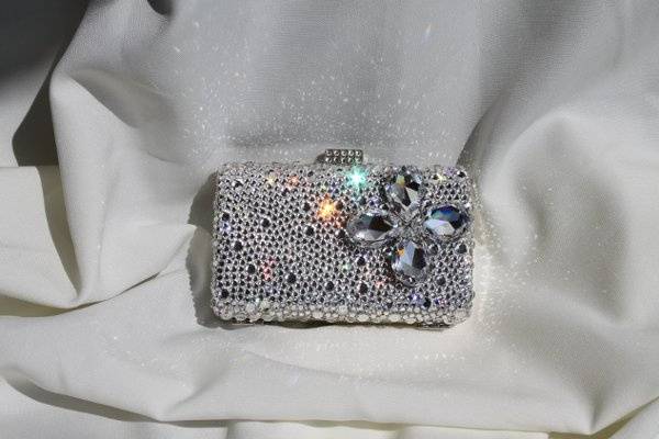 Bridal Clutch designed with Swarovski Crystals.  The front and sides of the clutch is completely covered with crystals.  This is a one of a kind piece.  Price $350.00