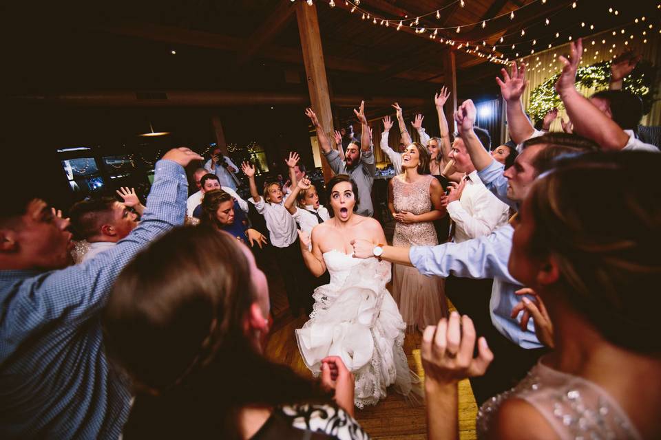 Bride and her guests on the dance floor