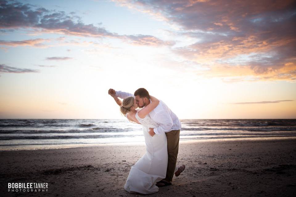 Dip kiss at sunset