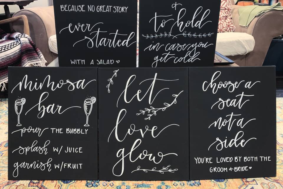 Hand lettered signs