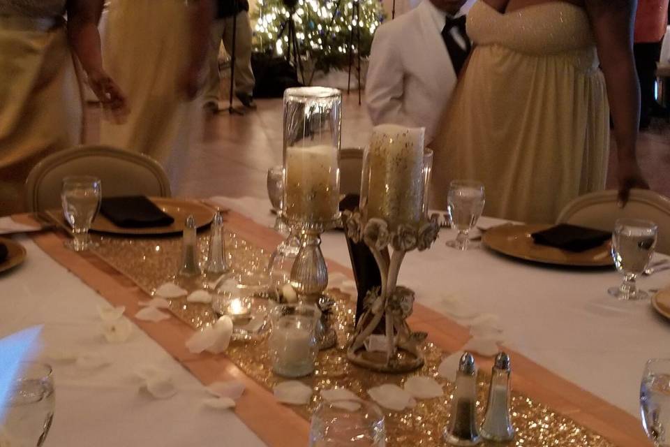 The bride made the centerpieces and we did the rest! We are a team!