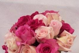 Bridal bouquet of roses in shades of pink.