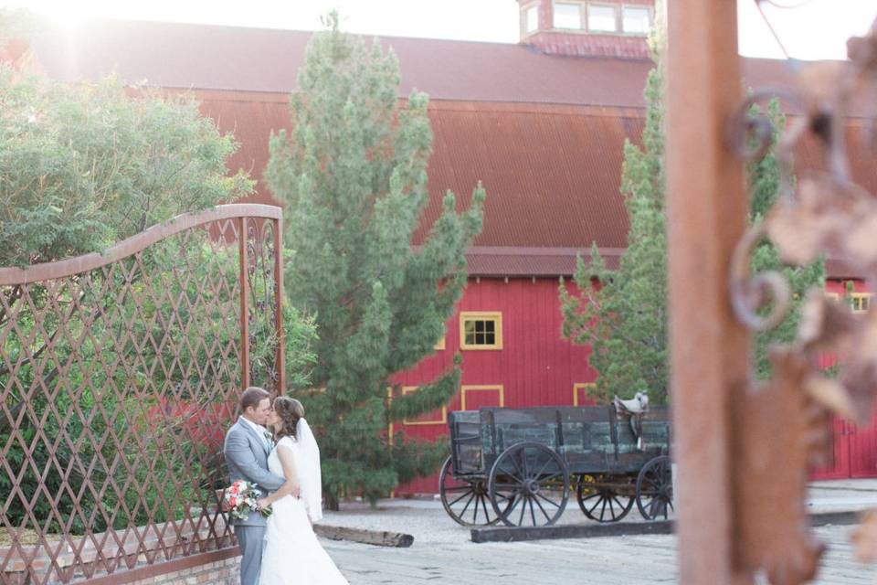 Bride and groom kissing