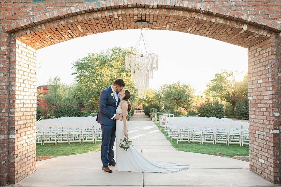 Newlyweds kissing