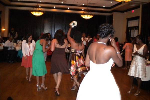 Tossing the bouquet.